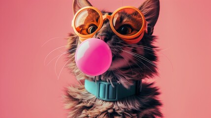 Cat Wearing Goggles Blowing Bubble