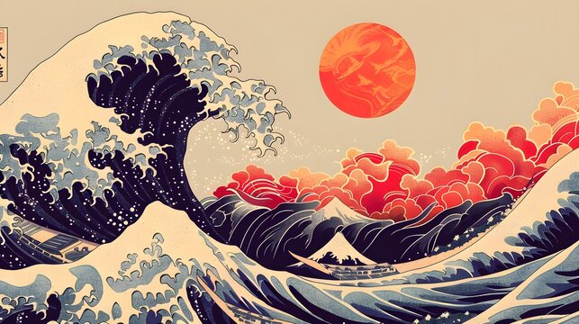 Oriental Japanese style of wave in abstract illustration.