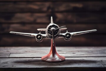 Retro airplane miniature symbolizes nostalgia and wanderlust for travel - obrazy, fototapety, plakaty