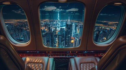 Fototapeta premium City View Through Plane Window