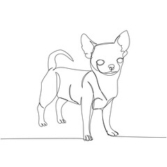 Chihuahua, companion dog, Mexican dog breed one line art. Continuous line drawing of friend, dog, doggy, friendship, care, pet, animal, family, canine.