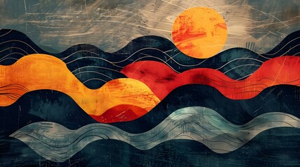 Oriental Japanese style of wave in abstract illustration. - obrazy, fototapety, plakaty