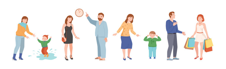 Arguing People Character Have Quarrel and Conflict Vector Set