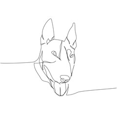 Miniature Bull Terrier dog breed, English dog one line art. Continuous line drawing of friend, dog, doggy, friendship, care, pet, animal, family, canine.