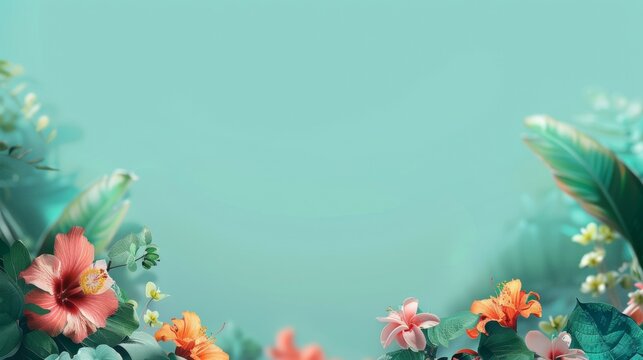 Beautiful spring flowers flying in the air, against teal background; Creative spring floral layout. 