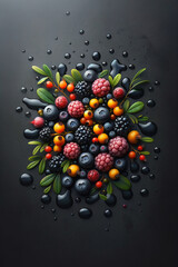 Scandinavian Berries on black background - 768171860