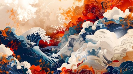 Oriental Japanese style of wave in abstract illustration.