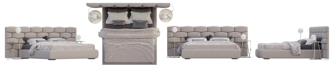 Fototapeta na wymiar bedroom set from various angles in white background