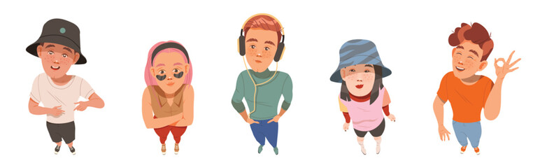 Fototapeta premium Smiling People Character Looking Up View from Above Vector Set