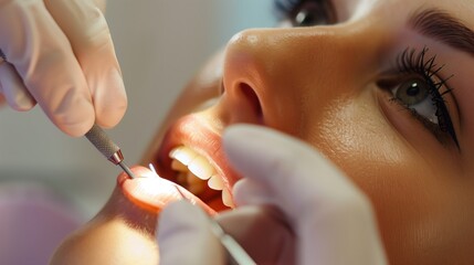 Woman Having Dental Checkup - obrazy, fototapety, plakaty