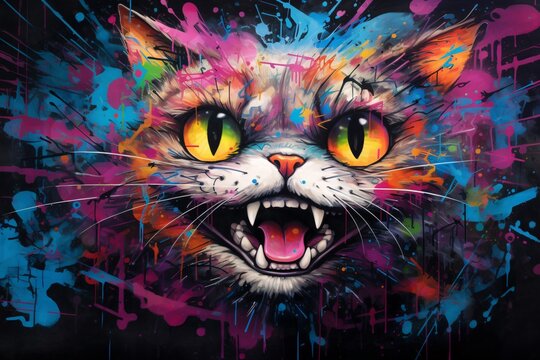 a cat with colorful paint splatters