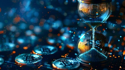 Timely Digital Hourglass with Flowing Cryptocurrency Coins Illustrating Financial Transactions - obrazy, fototapety, plakaty