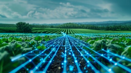 Green Field With Blue Lines