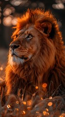 Fototapeta premium Close up of Lion Laying in Grass