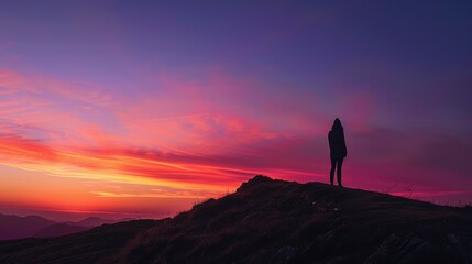 Fototapeta premium Young happy backpacker on top of a mountain enjoying valley view 