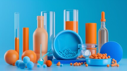 Blue Table With Bottles and Containers