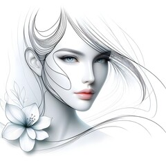 Ai generates beautiful woman face line style black and white luxury makeup beauty aesthetics salon spa illustration