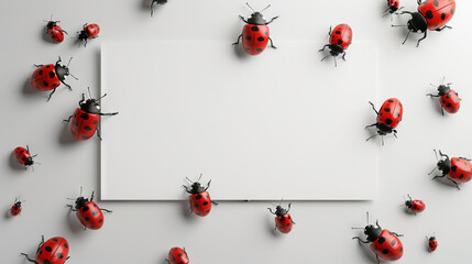 top view of ladybug and white card with copy space