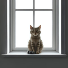 A 3D rendering of a cat sitting on a windowsill in minimalist style with high resolution - generated ny ai
