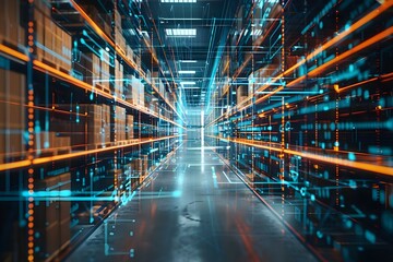 Cuttingedge warehouse management visualizes digitalization for efficient integrated modern logistics in action. Concept Warehouse Management, Digitalization, Modern Logistics, Efficiency