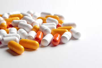 Several medications on a white background. Several tablets, pills, on white background. AIDS treatment. Treatment for an illness. Psychiatry. Infectious diseases.