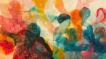 Foto op Plexiglas Abstract colorful art watercolor painting depicts a diverse group of people united © Khalif