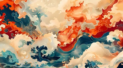 Oriental Japanese style of wave in abstract illustration.
