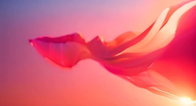 sciarpa o velo che fluttua nell'aria, al vento, concetto di libert&agrave;  e leggerezza, sciarpa di seta che vola nel vento, cielo limpido,  scialle idi georgette di seta