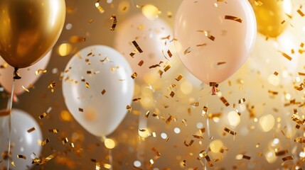 Christmas Party Celebration background with balloons and confetti.