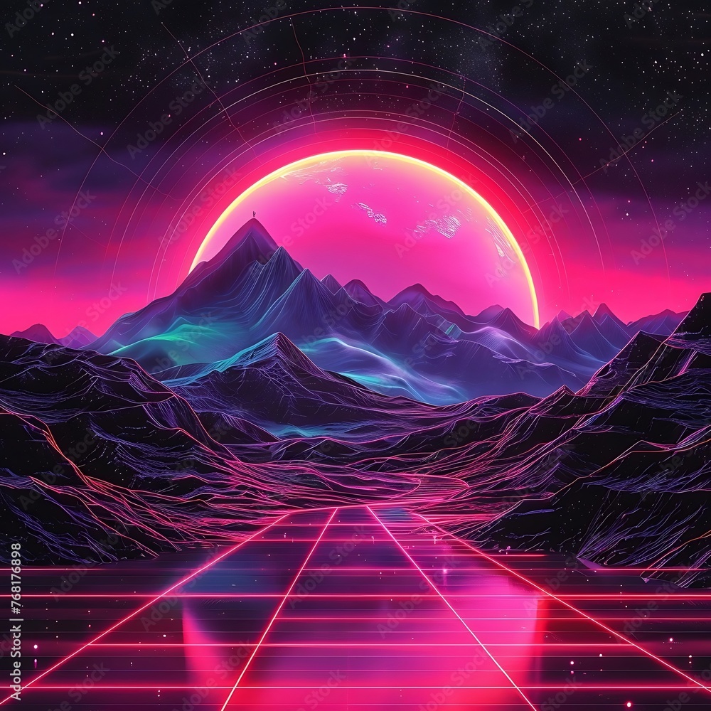 Aufkleber synthwave neon retro vintage abstract vector futuristic design background illustration - generative 
