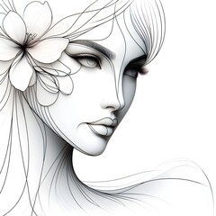 Ai generates beautiful woman face line style black and white luxury makeup beauty aesthetics salon spa illustration