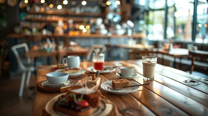 Afwasbaar fotobehang Vintage cup of coffee on table in classic cafe © matoya