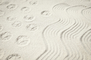 Obraz premium A drawing on the sand by the sea travel background