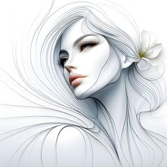 Ai generates beautiful woman face line style black and white luxury makeup beauty aesthetics salon spa illustration