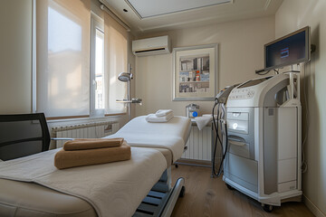 Modern Hospital Room With Medical Equipment and Bed in Daylight