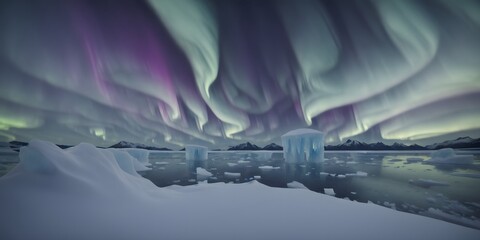 A glacial realm under the ethereal dance of the aurora's embrace.