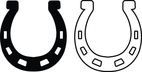 Horseshoe icons set. Black silhouettes of horseshoes on transparent background. Lucky symbols collection editable stock line or flat vector for website design, mobile application, logo, ui.