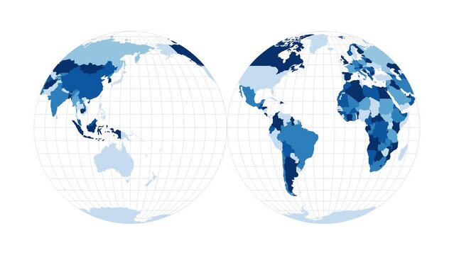 World Map. Mollweide projection interrupted into two (equal-area) hemispheres. Loopable rotating map of the world. Captivating footage.