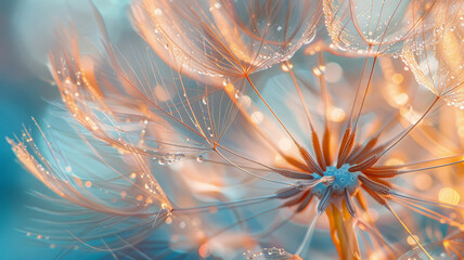 Naklejka premium Close-up of a wet dandelion seed head