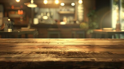 Brown wooden top table with blurry background - obrazy, fototapety, plakaty