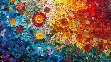 A colorful mosaic wall decoration.