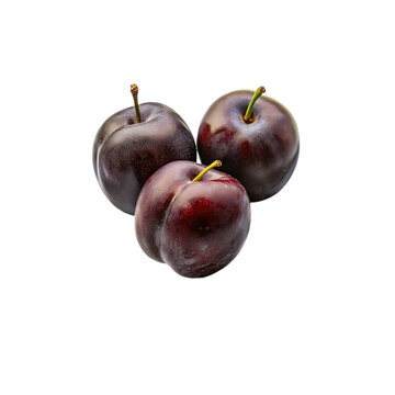 Set of fresh ripe whole plums. isolated on transparent background.