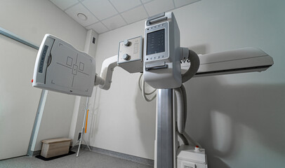 X-ray modern device in hospital. Computer radiology scanner.
