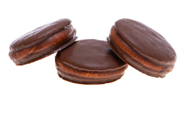 chocolate biscuit sandwich in chocolate glaze isolated