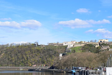 Festung Ehrenbreitstein in Koblenz with Deutsches Eck below