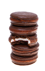 chocolate biscuit sandwich in chocolate glaze isolated