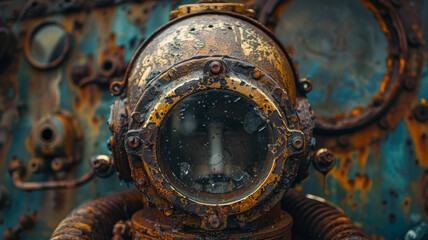 Old-style diving suit with helmet - obrazy, fototapety, plakaty