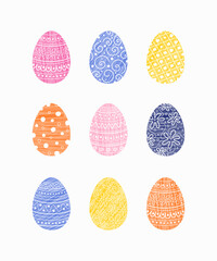 Colourful Easter eggs icon set. Hand painted decorations. Vector illustration