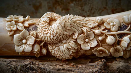 Foto op Canvas Carved ivory floral design. © SashaMagic