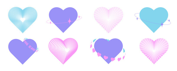 Set of trendy y2k hearts with abstract elements. Elements for posters, stickers, web, clothes, etc.	
